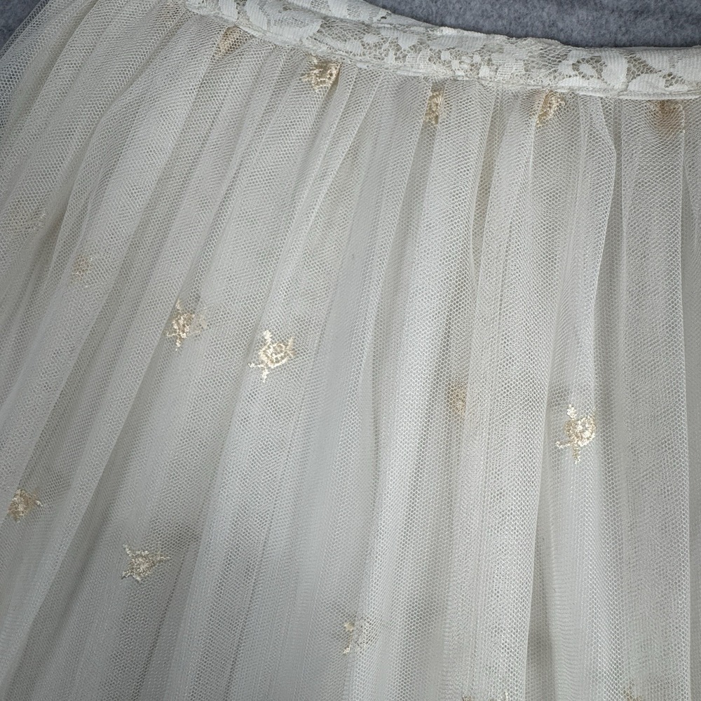 Whimsical Fairycore Ethereal Tulle Maxi Skirt XS Cream Gold Embroidered Bridal - Picture 5 of 16